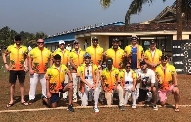 Australian touring cricket team in matching tour shirts at a ground in Goa, India